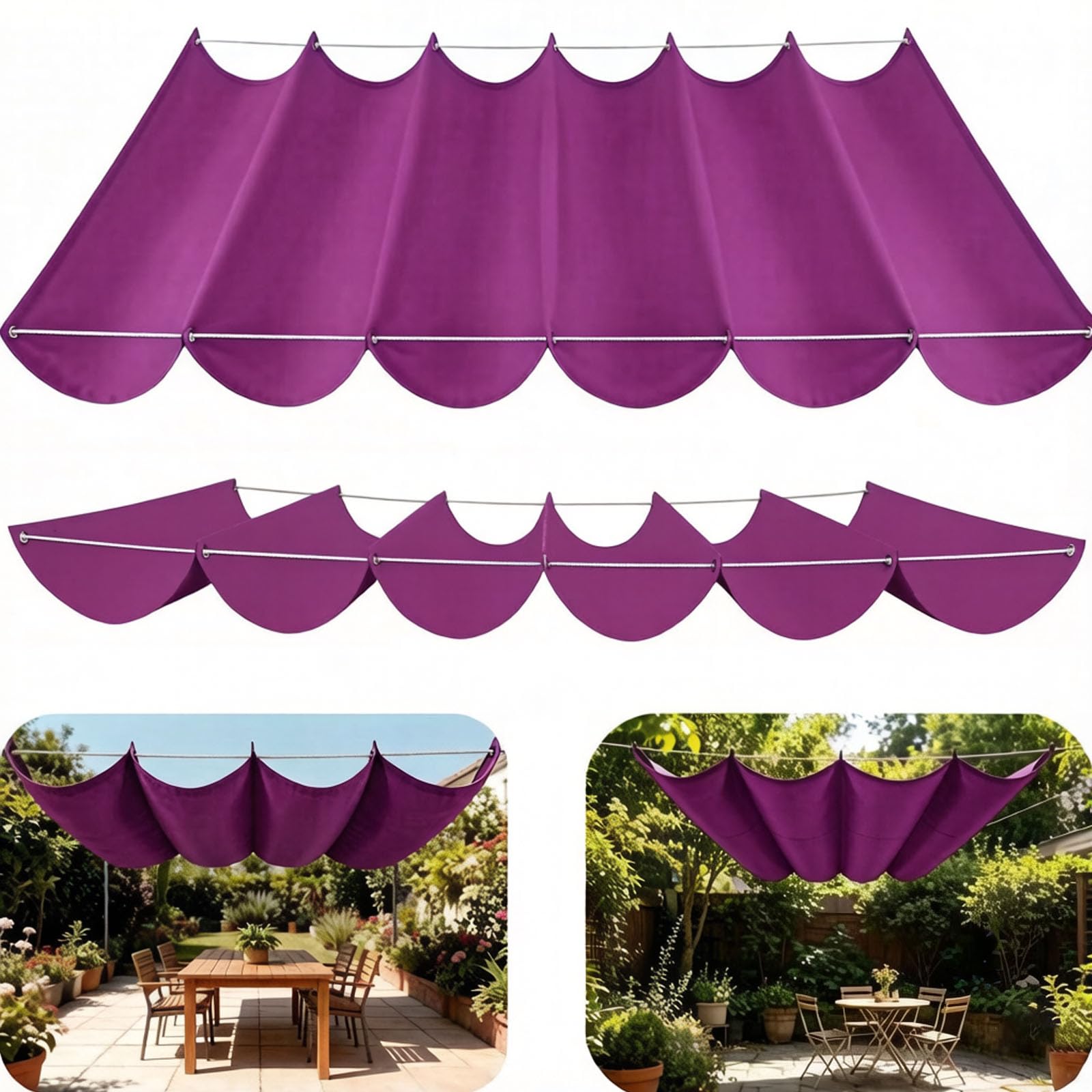Retractable Sun Sail Shade Canopy for Outdoor Use, Retractable Wave Sun Shade Sail, Wave Design, Thickened Fabric, Block With Rope Patio Awning Cloth Durable Garden Shade Sail-Purple||80x300cm