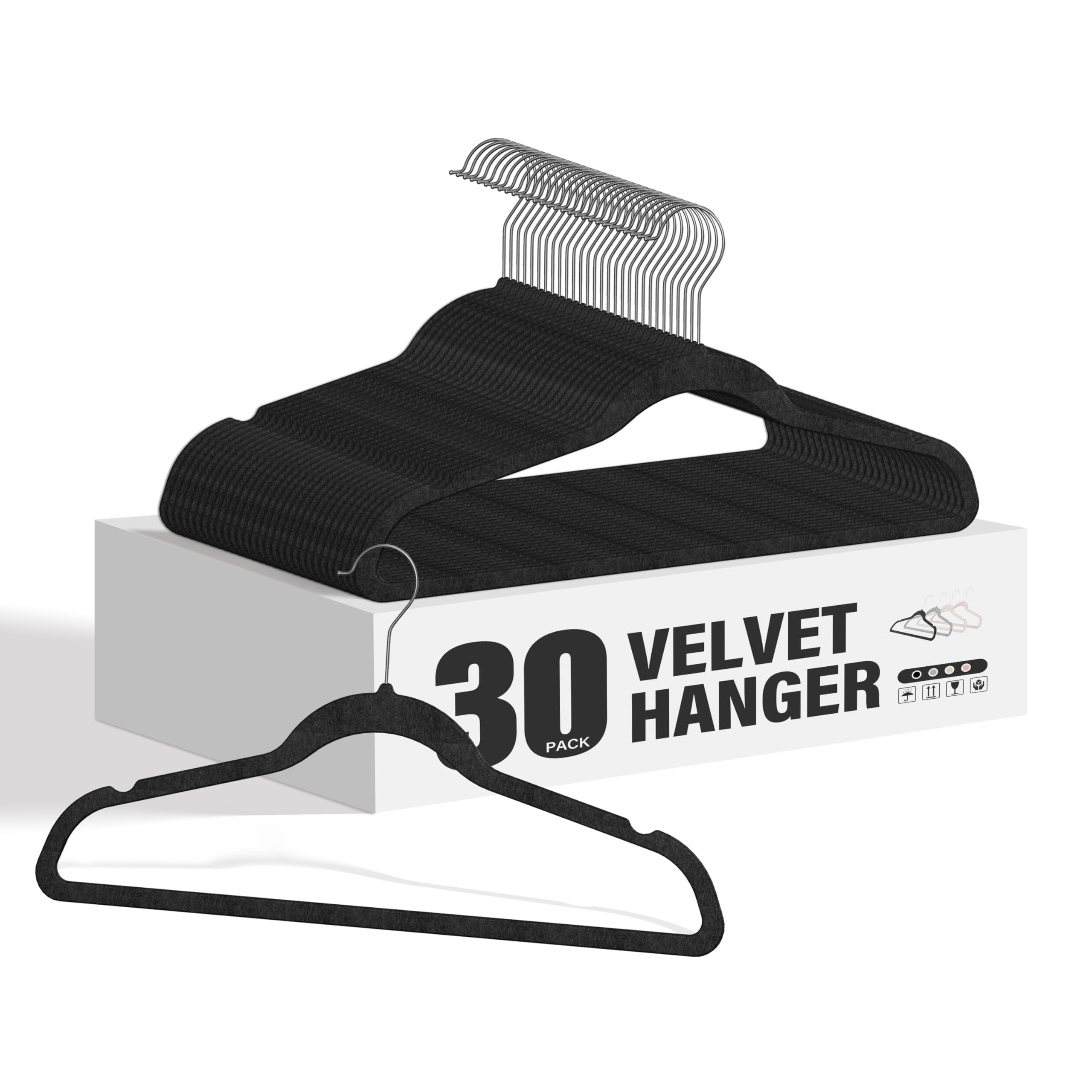 HealSmart 30 Pack Velvet Hangers - Non-Slip Flocked Hangers With Shoulder Notches