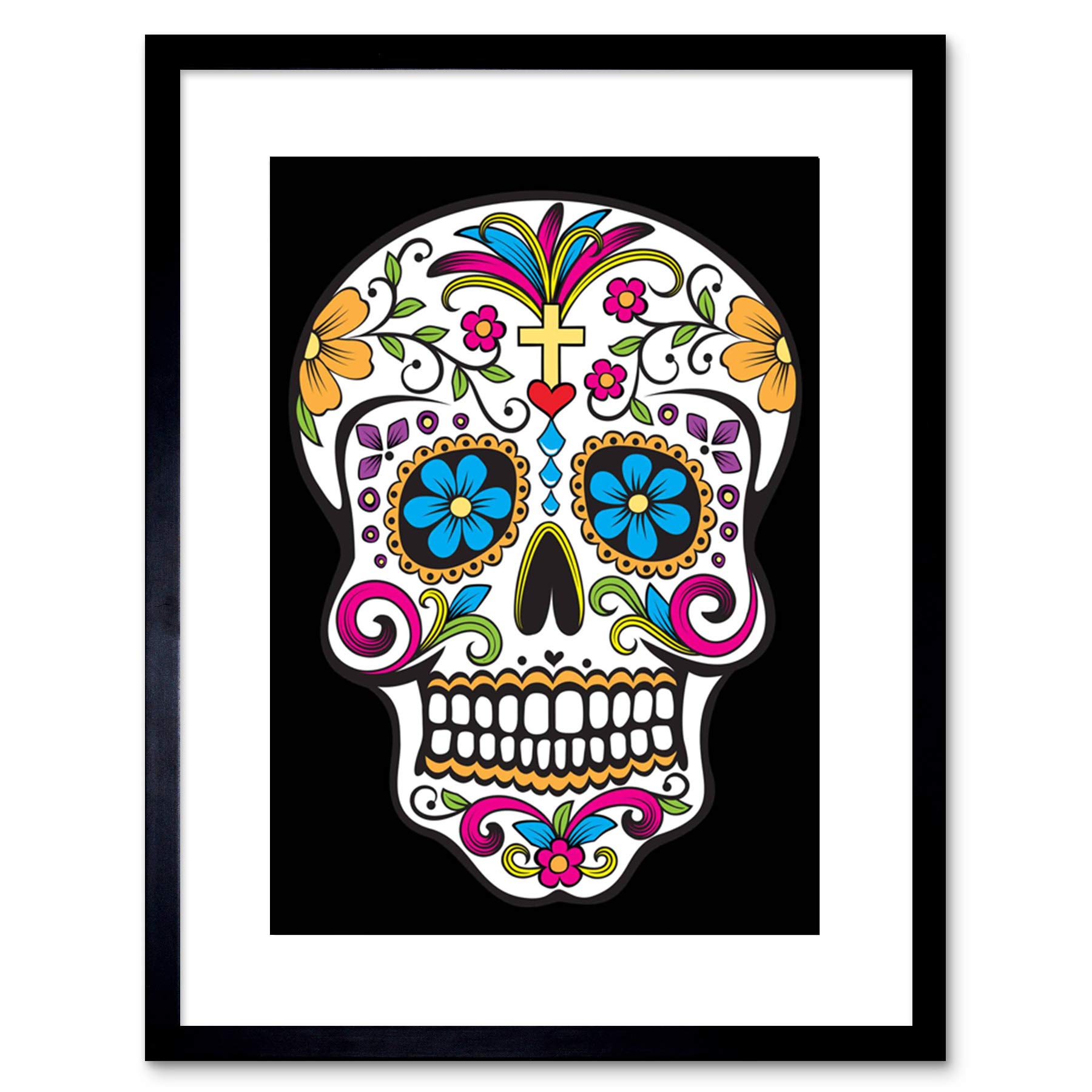 Wee Blue Coo 9x7 '' ILLUSTRATION DECORATIVE SKULL DAY DEAD MEXICO FRAMED ART PRINT F97X426