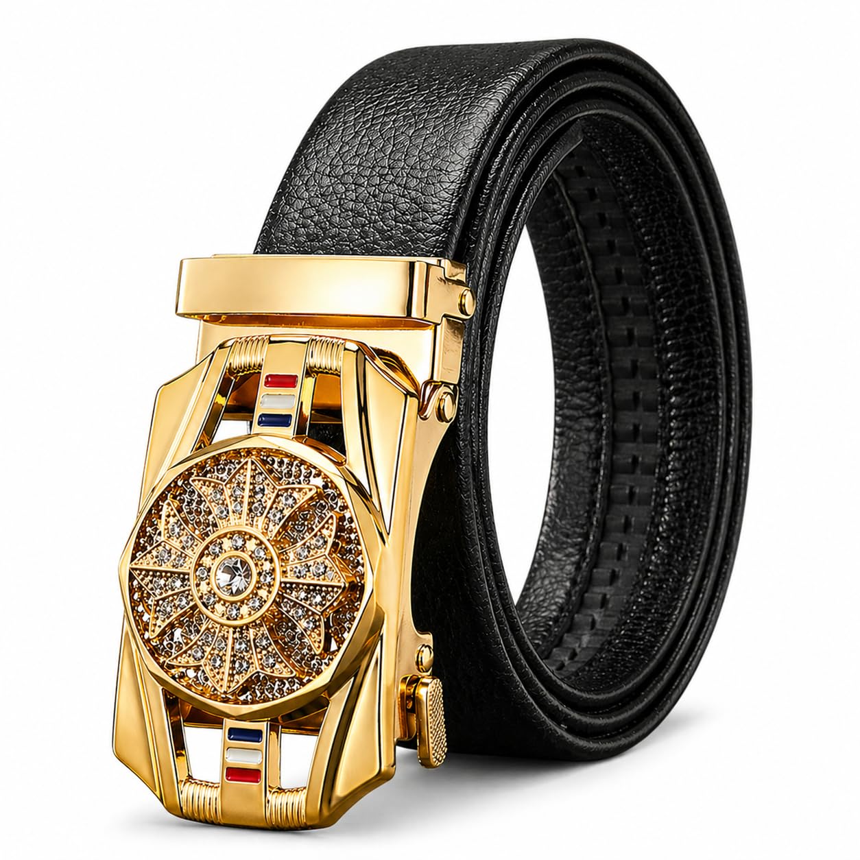 Men’s Premium Automatic Buckle Belt with Designer Lock – Textured Waist Belt for Formal & Casual Wear (Gold)-picture-53