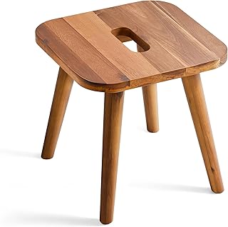 Holana 9.75" Wooden Step Stool for Kids - Acacia Wood Plant Stools, Plant Stand Small Foot Stool with Four Legs - Wood Sitting Stool for Kitchen, Bathroom,Bedroom,Living Room (Square)