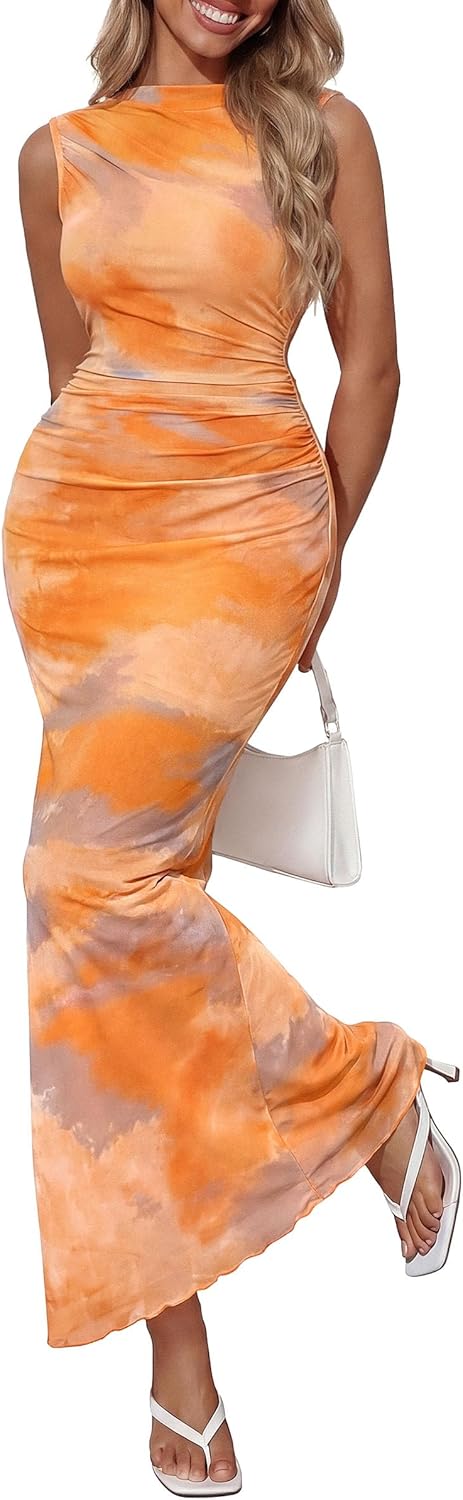 PrettyGarden summer dresses women sleeveless bodycon maxi spring mock style