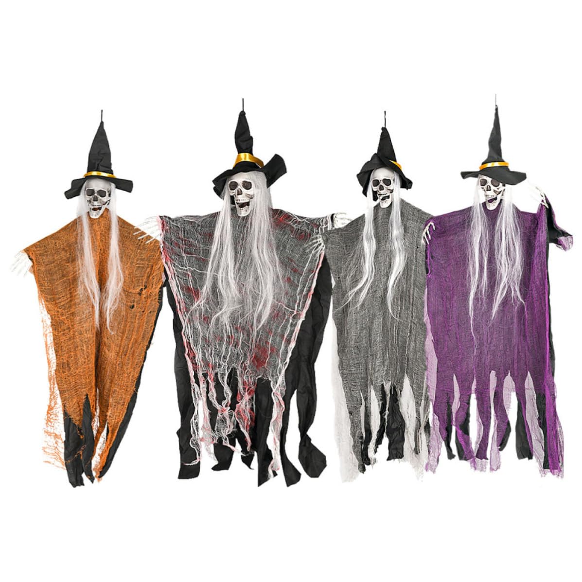 Zerodeko 4 Pezzi Decorazioni Halloween Scheletro con Fantasmi Appesi, Ornamenti da Esterno in Plastica e Ferro, Facili da Appendere con Posizioni Regolabili per Balconi e Giardini