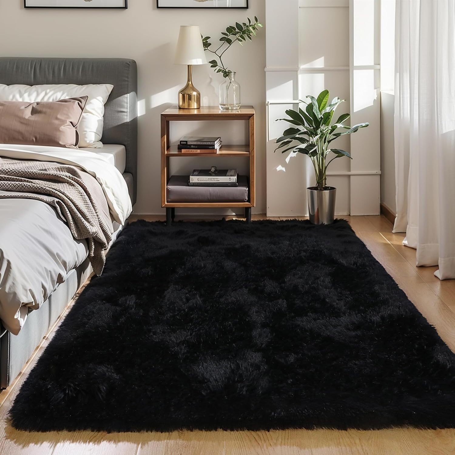 Jeu Antidérapant Tapis 220 x 250 cm Moelleux et Lavable Tapis Salon Shaggy Chambre Doux - Antidérapant - Lavable pour Chambre à Coucher Salon Couloir, Noir