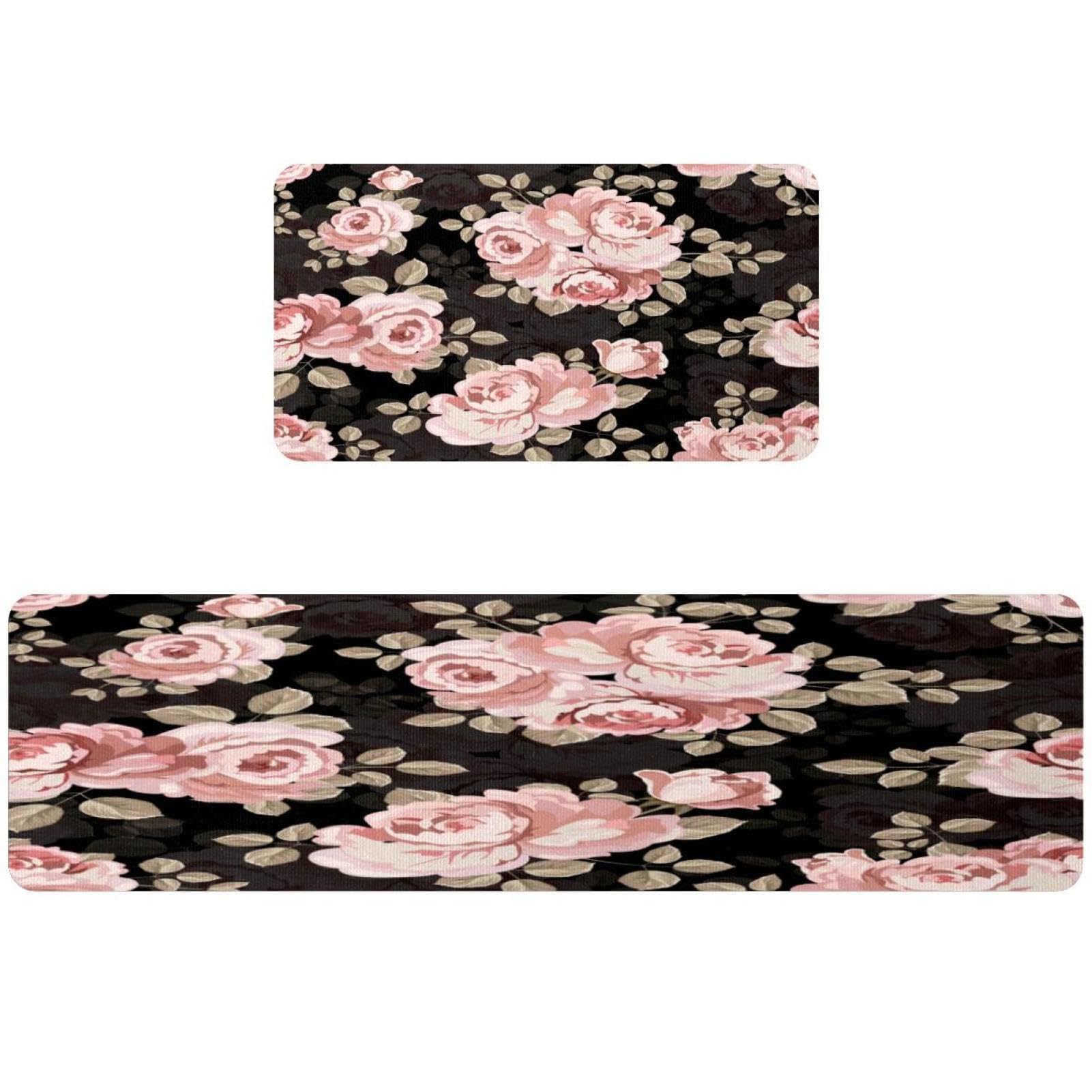 Tapete de cocina vintage rosa antideslizante y alfombra de lavado