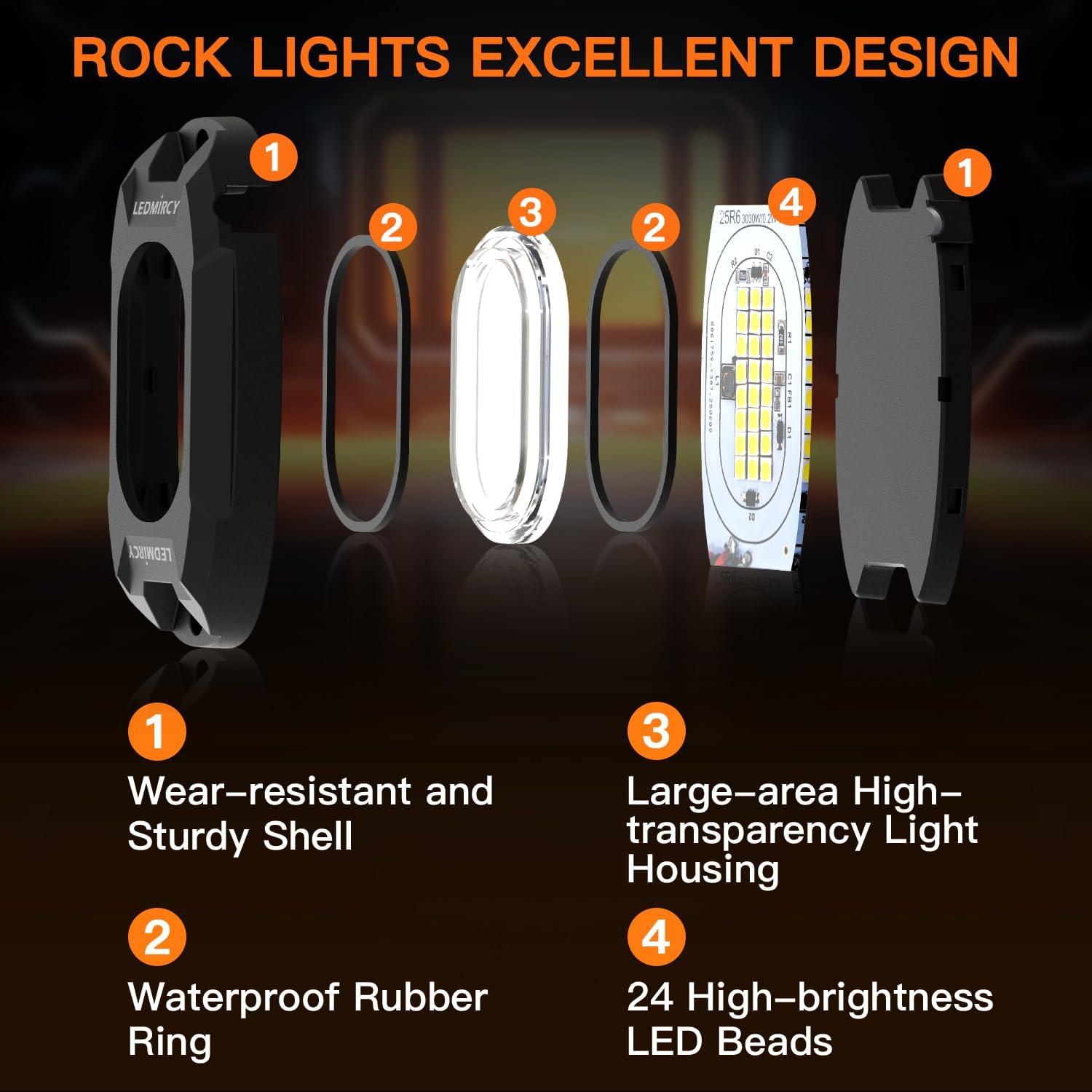 White Rock Lights,LEDMIRCY R6 Pure White LED Rock Lights 12PCS for Trucks UTV Off Road ATV SUV Luces para Carro with 24 Ultra Bright LED Chips High Power Under Glow Neon Light Waterproof Shockproof