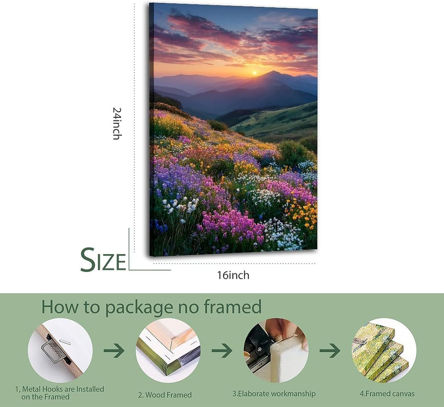 larbulse Frame vibrant Sunset Wildflower Mountain Canvas Wall Art Home Decor Posters Vintage Funny Print Picture Abstract Bedroom Living Room Kitchen Posters Decor, 16x24inch(40x60cm)