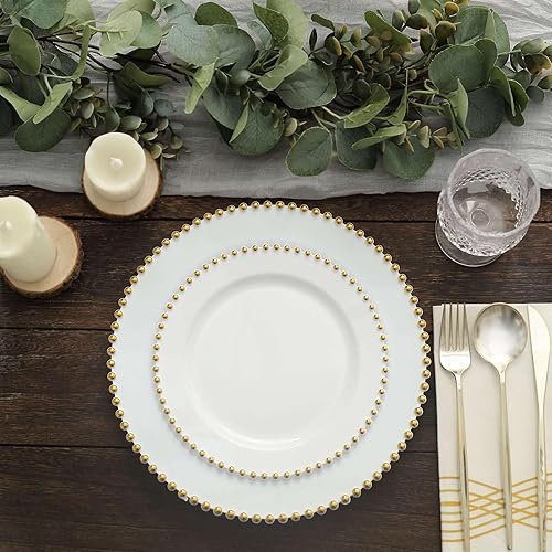 Miniatura 8 de Efavormart - Paquete de 10 platos de plástico con borde de cuentas blanco y dorado de 8 pulgadas platos redondos desechables para fiestas