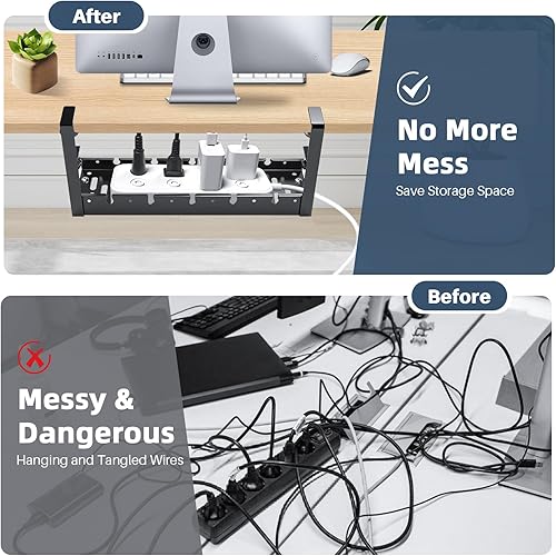 Miniatura 3 de Bandeja de organización de cables debajo del escritorio, soporte de abrazadera sin taladro, organizador de cables de metal para escritorio, estante