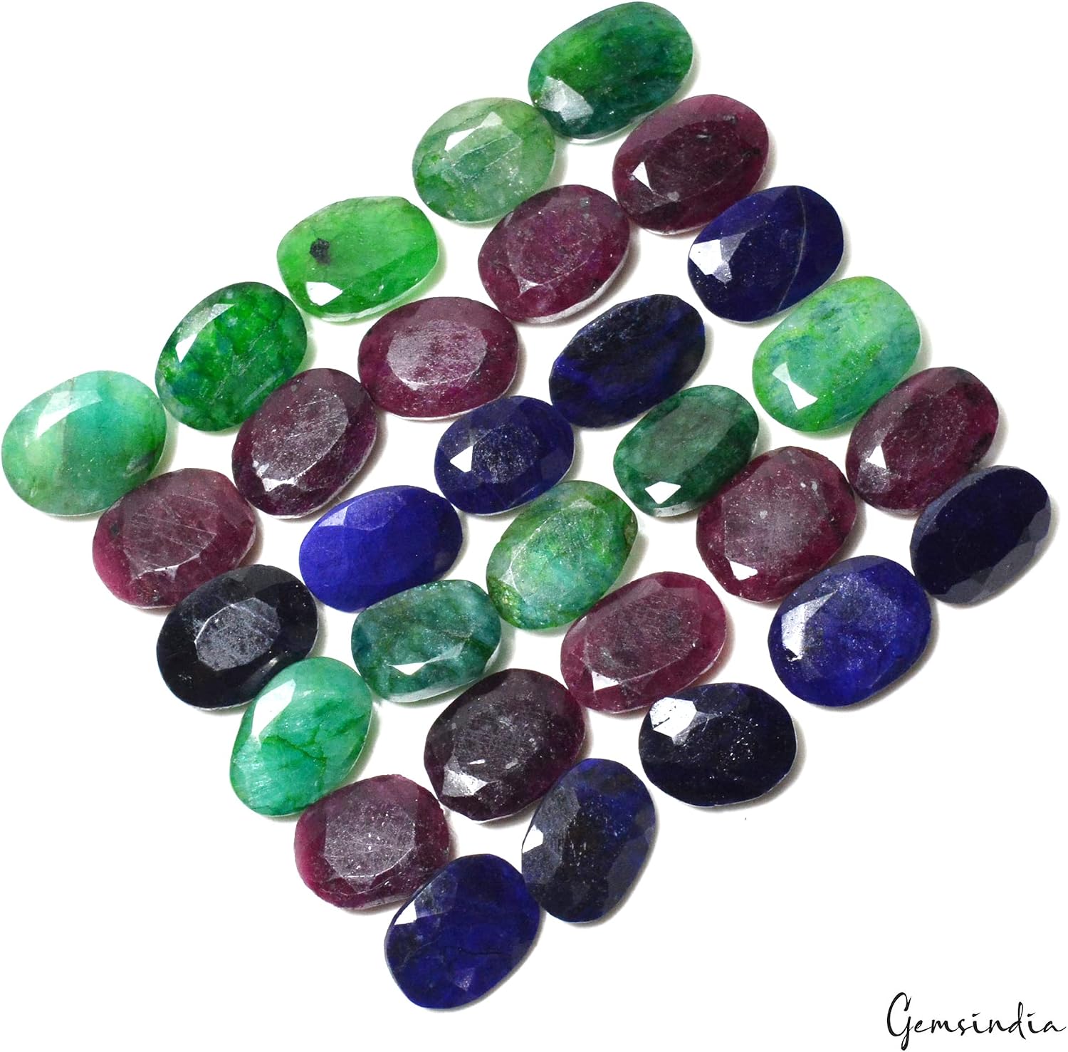 30 Pc Natural Emerald Ruby Sapphire Oval Cut Multi-color 14-18mm Loose Gemstones, Small, Gemstone, ruby emerald sapphire