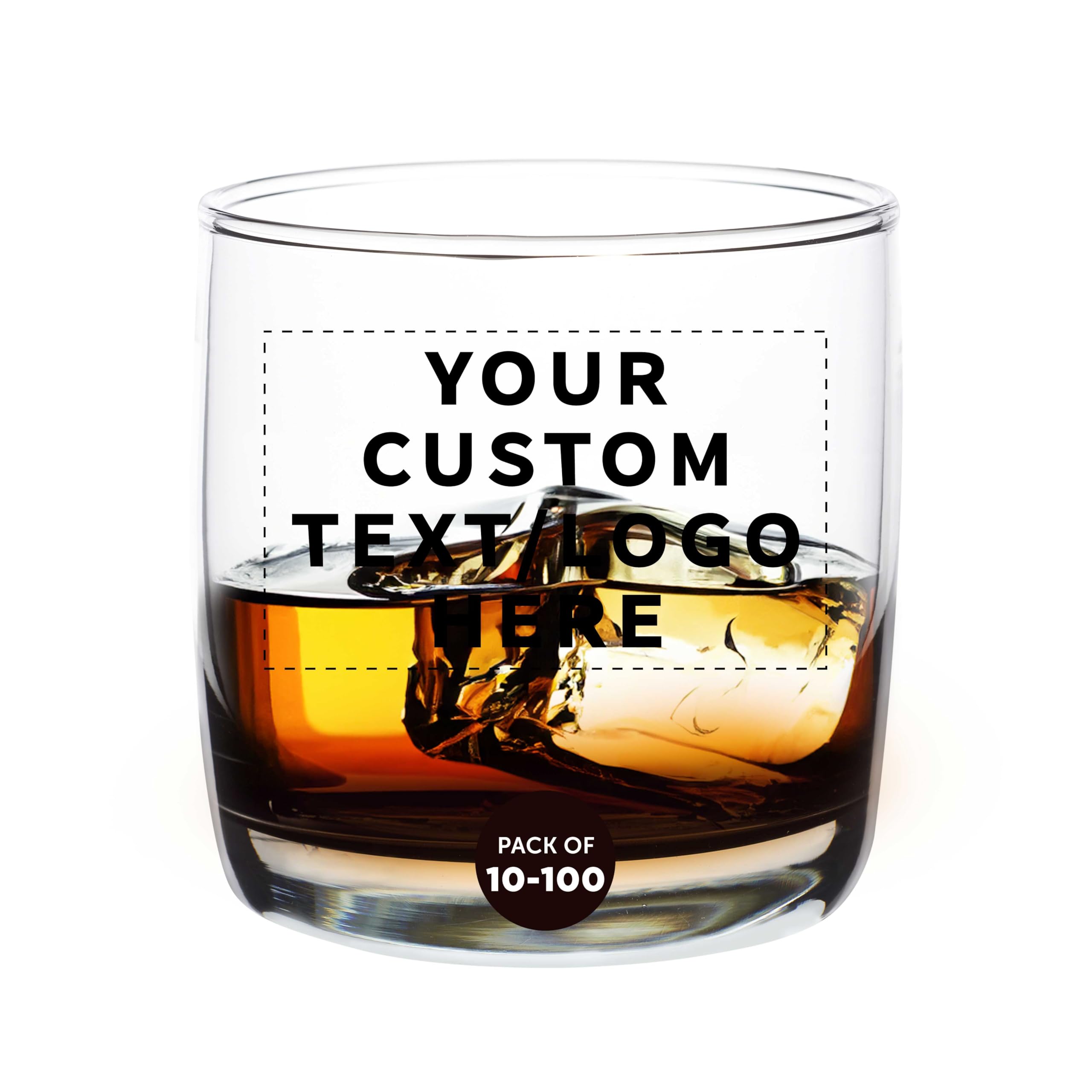DISCOUNT PROMOS Custom Whiskey Glasses 10 oz Set of 10 50 100 Personalized Bulk Pack - Heavy Base