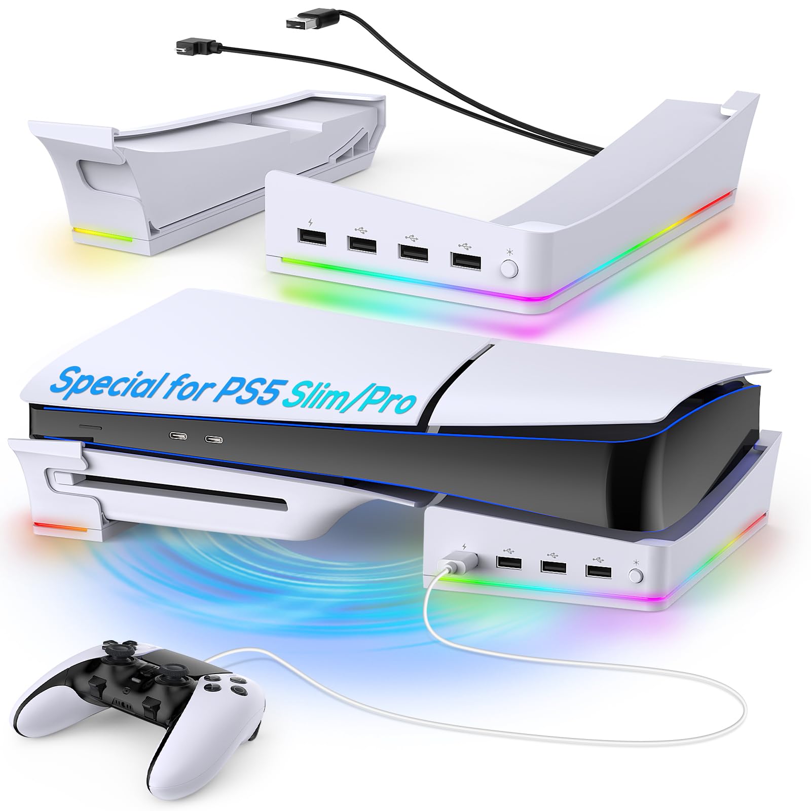 Horizontal Stand with RGB Light for PS5 Pro/PS5 Slim Console