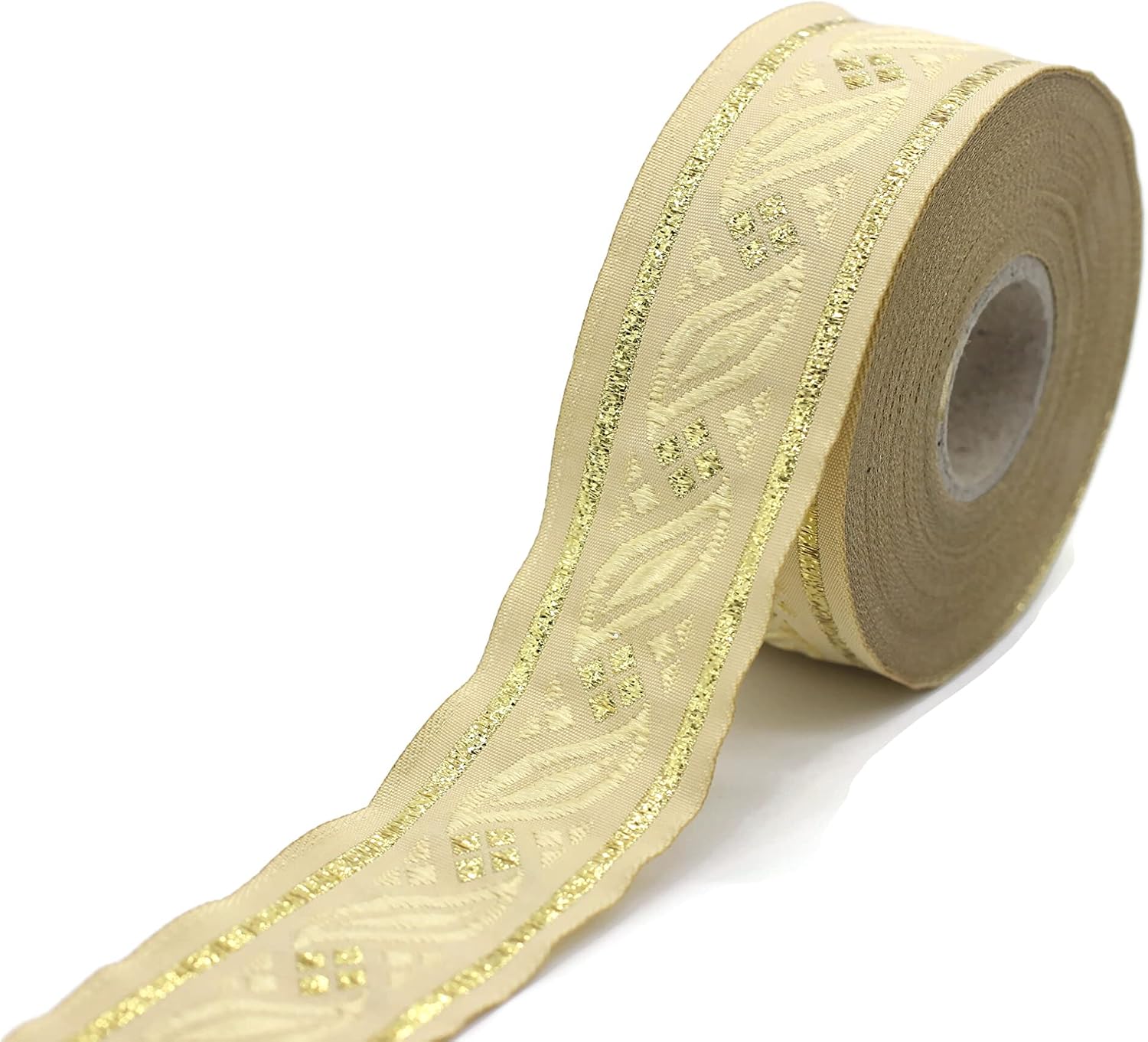 11 Yard Spool 1.37 inch Beige Leaf Jacquard Ribbon Medieval Trim Woven Trimming Retro Fabric Offset Tape Home Decoration Embellishment OZV01