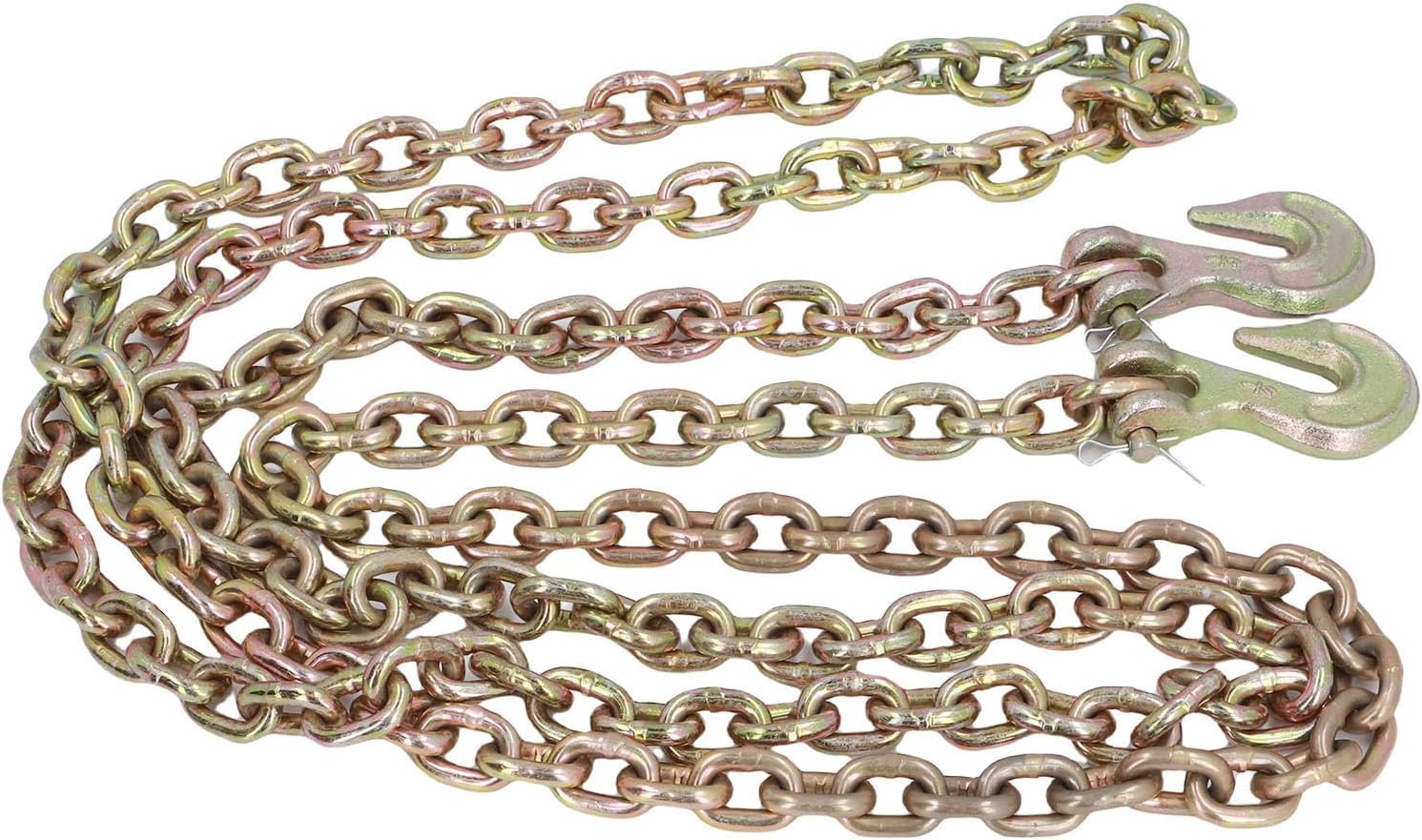 Mumusuki Chain, 1/4in x 10ft Grade 70 Manganese Steel Towing Chain with Grappling Hooks, for Factories Construction Mining Ports 2200lbs Capacity