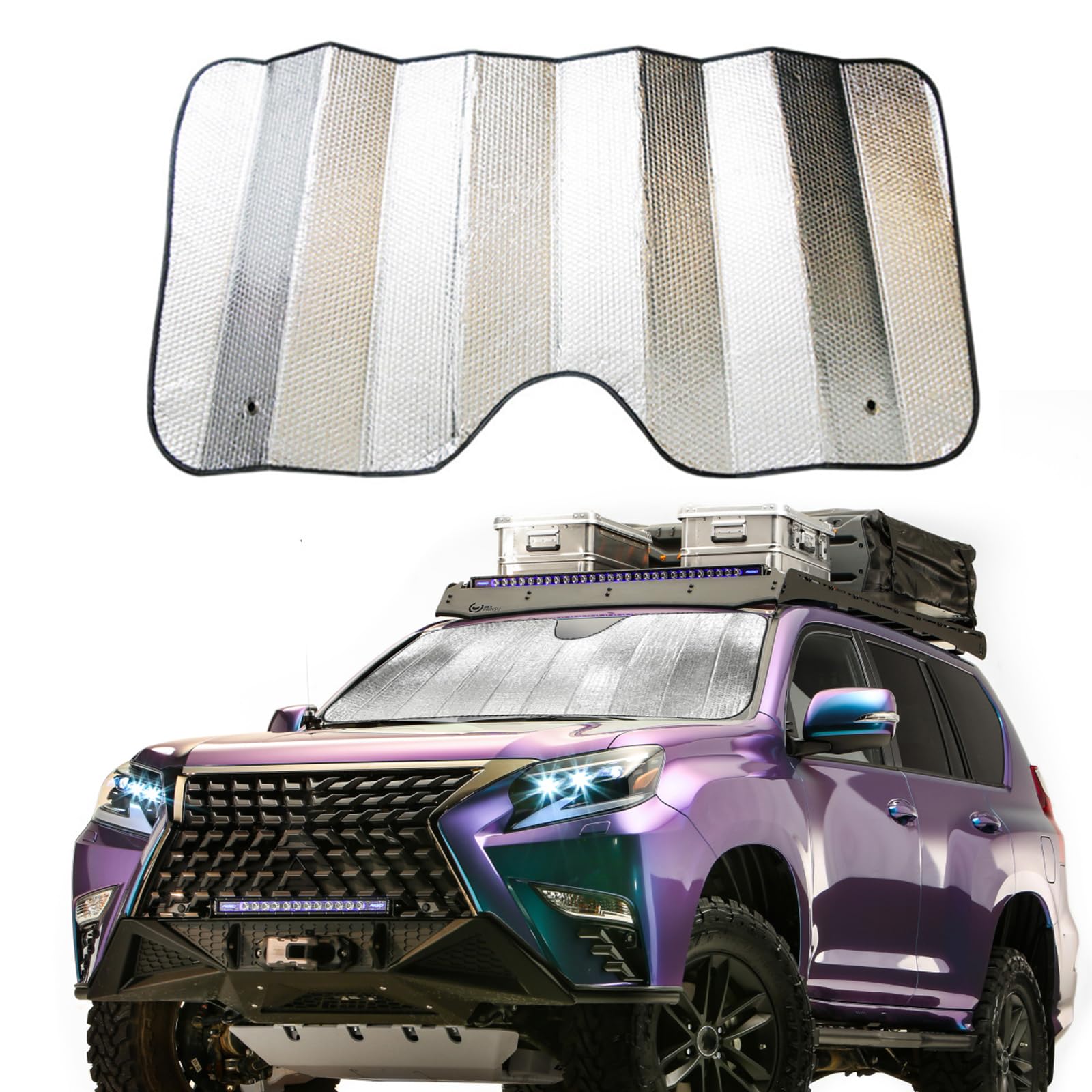 Pack-1 Car Windshield Sun Shade, 55" x 28" Double Thickening Bubble Sun Visor Protector, Universal Windshield Sun Shade for Car Truck SUV (Silver)