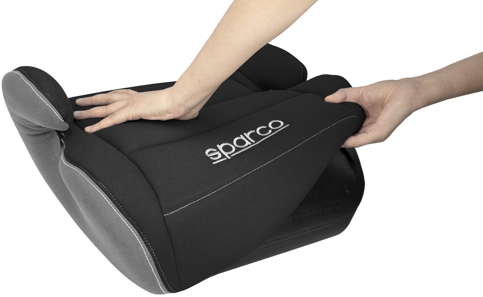 Sparco Alzador Infantil de Asiento de Coche Negro y Gris i-Size para Niños y Niñas. Homologado ECE R129/03 125-150 cm. Con funda lavable de 3 cm. Fabricado en ABS de Alta Resistencia