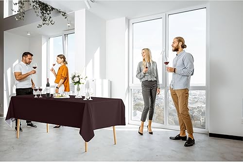 Miniatura 7 de Exquisite Manteles de vinilo marrón de 54 x 70 pulgadas, paquete de 1 mantel rectangular con reverso de franela, plástico, reutilizable e impermeable