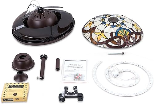 Miniatura 8 de Ventilador de techo estilo Tiffany de 42 pulgadas, ventilador de techo retráctil con luces y control remoto, modo de avance y reversa, 3 velocidades