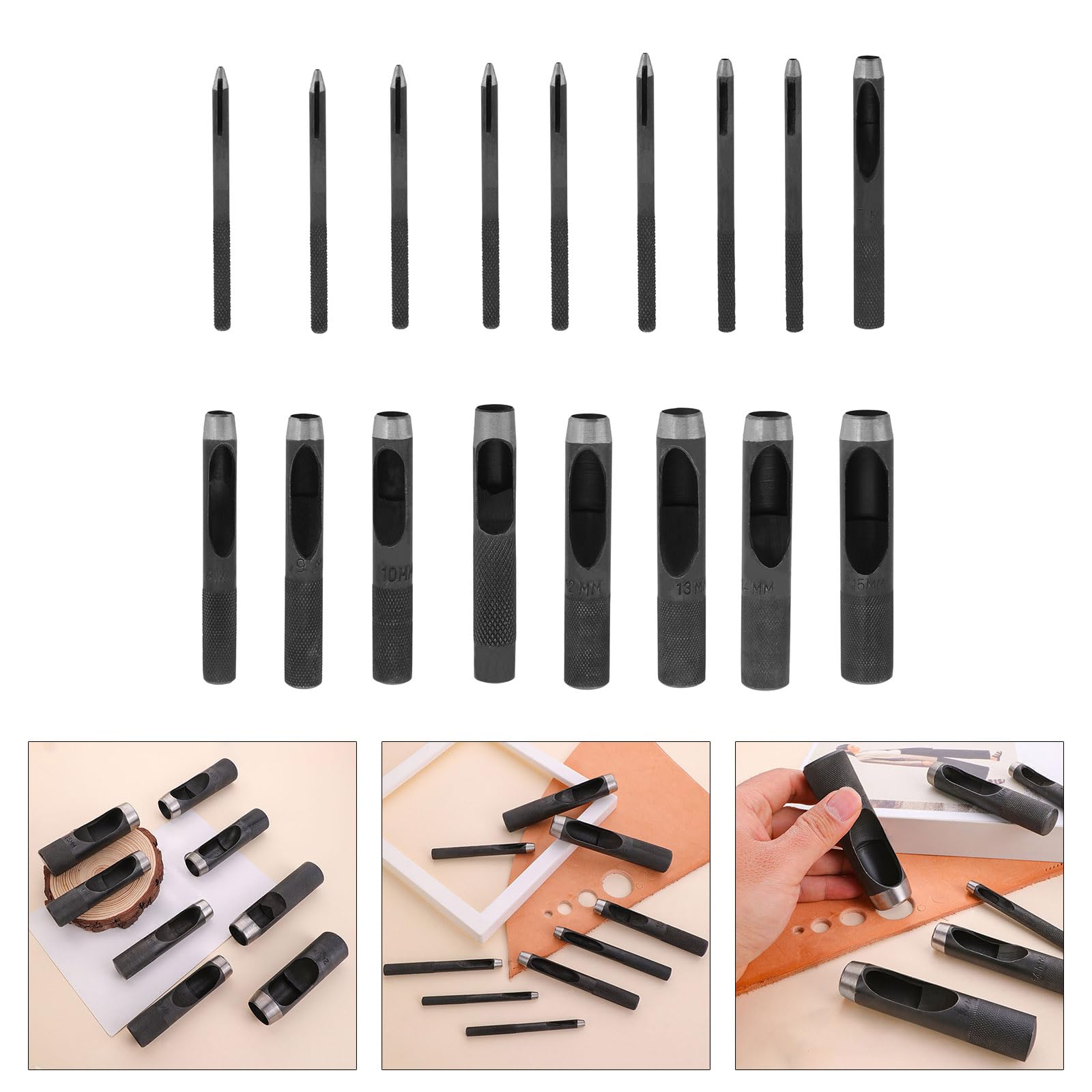 Poinçons De Trous pour Le Cuir 17 Pièces Outil Poinçonnage du Creux en Acier Travail du Perforateur Trous Ronds 4mm À 20mm Outil Poinçonnage pour Montre