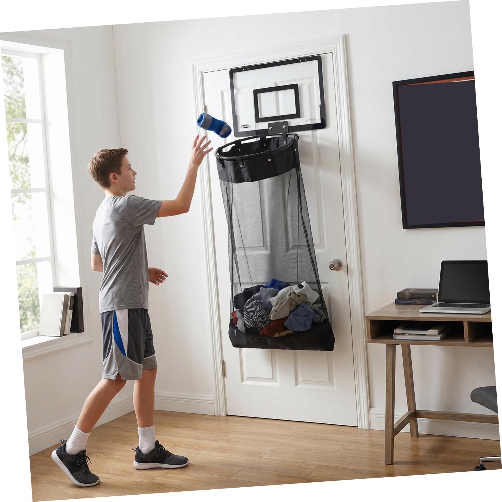 Baluue Basketball Hoop Schwarz Wäschekorb mit Reißverschluss