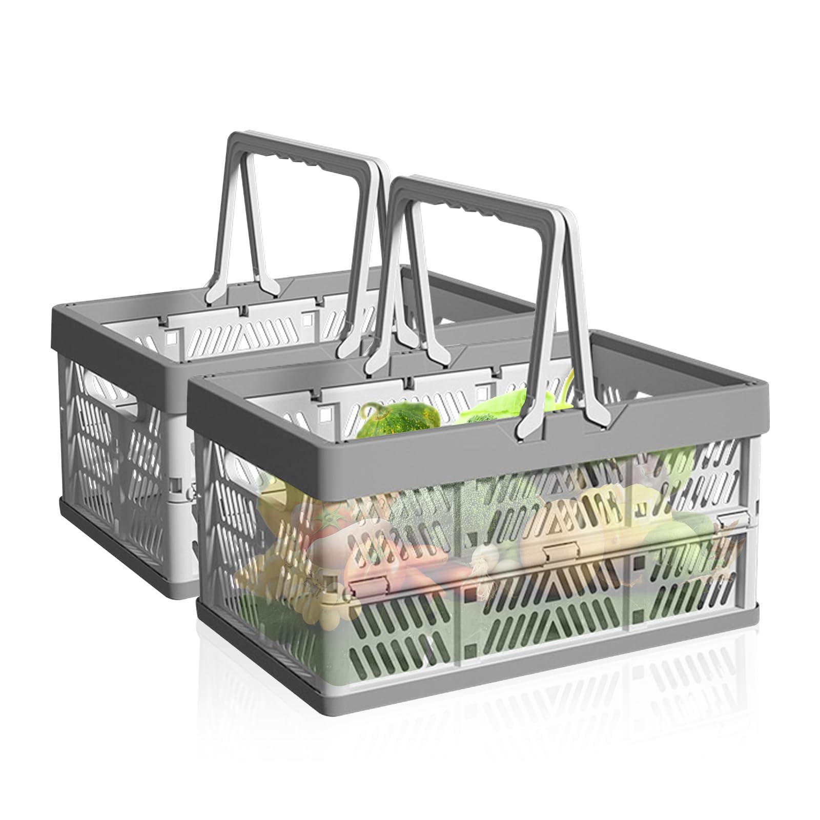 Cestino Per Spesa Pieghevole VicBou - Grande, Con Manici, Capacità 10kg, Grigio, Ideale Per Picnic E Viaggi - Foto 6