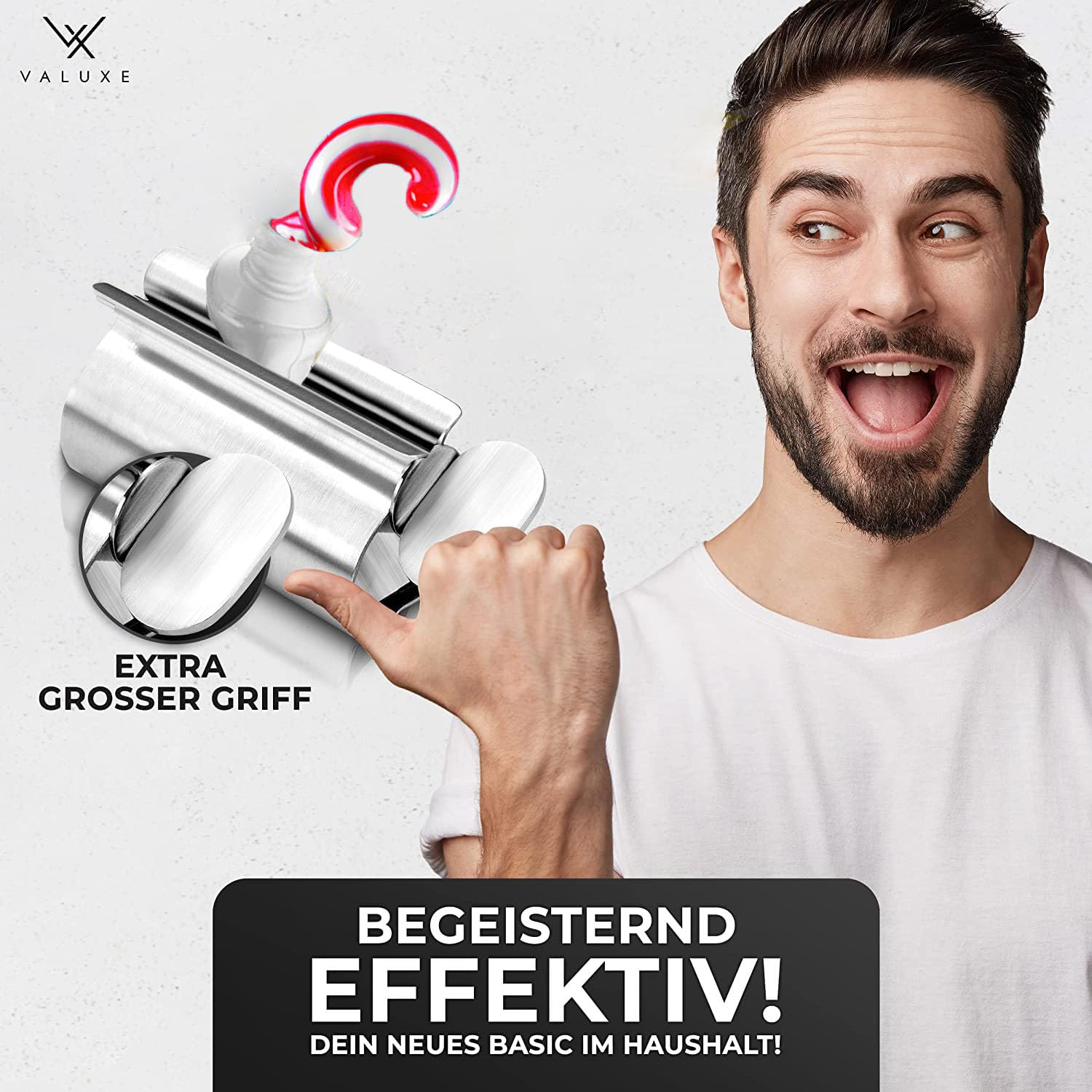VALUXE® Wyciskarka do tubek premium [2 x mały] – wyciskacz pasty do zębów ze stali nierdzewnej – efektywna prasa do tubek – w zestawie szlufka do zawieszania – wyciśnięcia bez resztek