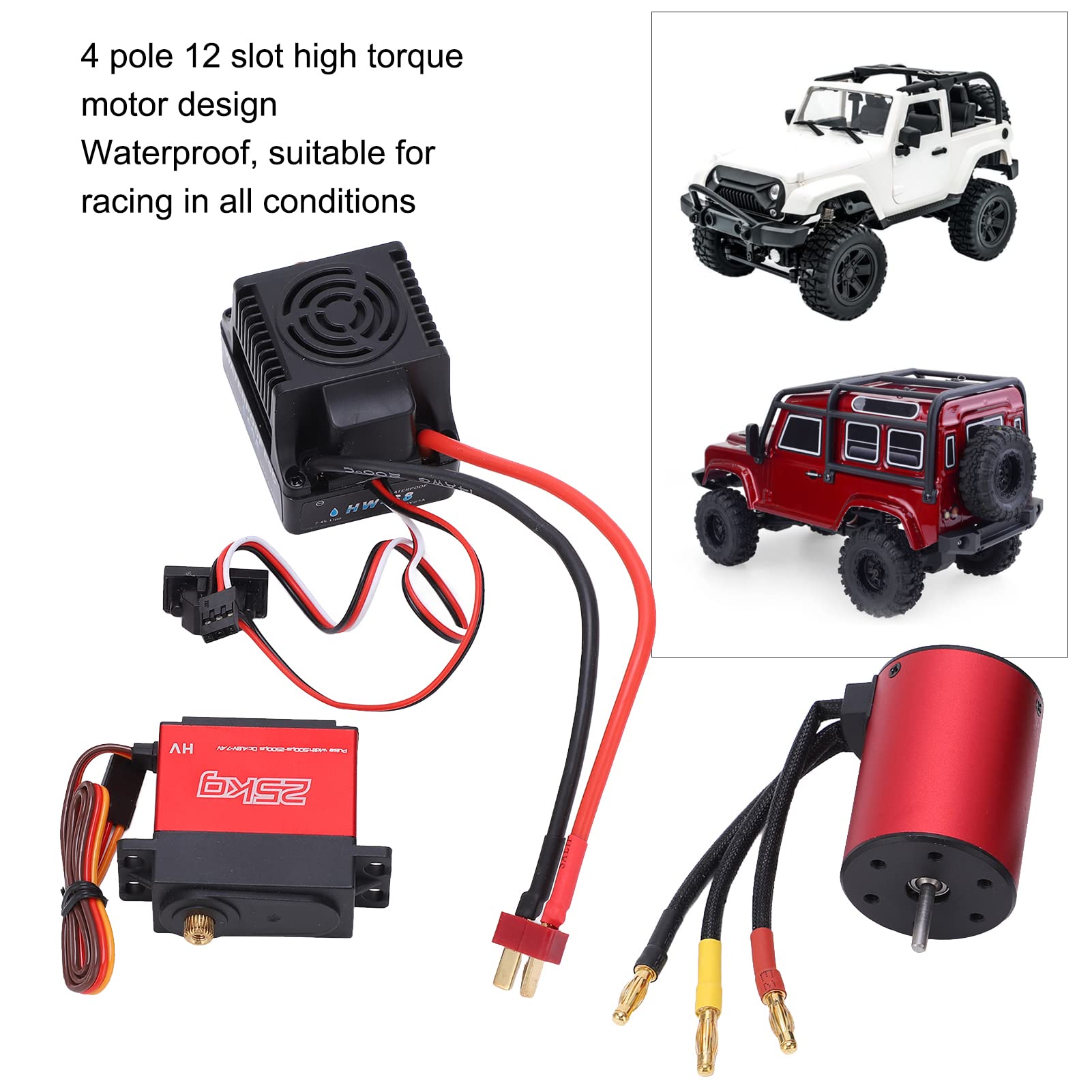 Silnik S3650 3100KV Silnik ESC Silnik Bezszczotkowy 60A Bezszczotkowy Silnik ESC RC Serwo ESC z 25KG Metal Servo Combo dla 1/8 1/10 2S-4S RC Car