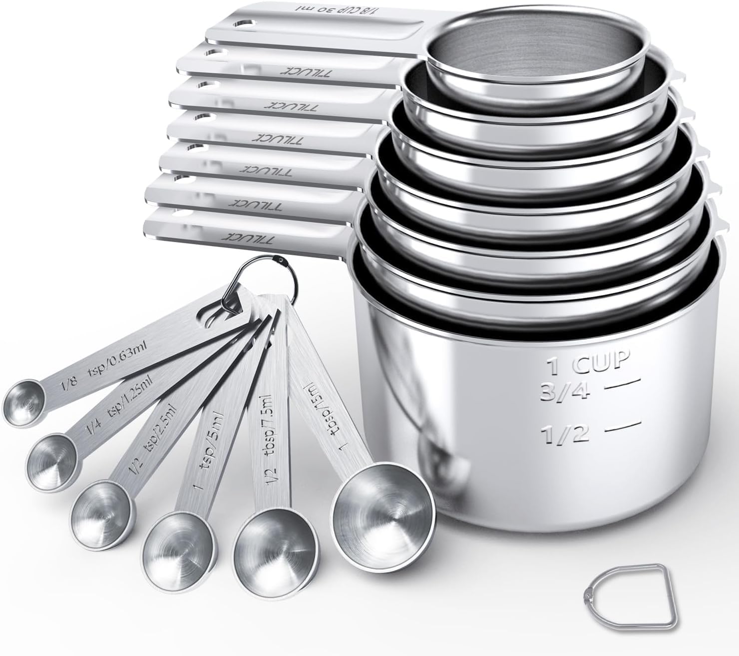 Measuring Cups and Spoons Set (13 Pieces), 18/8 Stainless Steel, Stackable, Engraved Marks, Dishwasher Safe, Kitchen Baking Tools