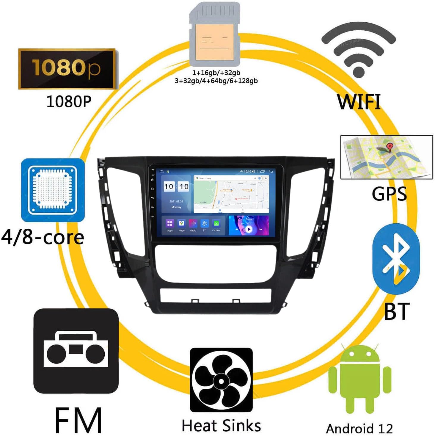 Android12 Car Stereo for Mitsubishi Pajero 2016-2018 9 Inch Touch Screen Car Radios Mp5 Player, with Bluetooth, SWC, GPS Navi, USB, Portable Car Radio