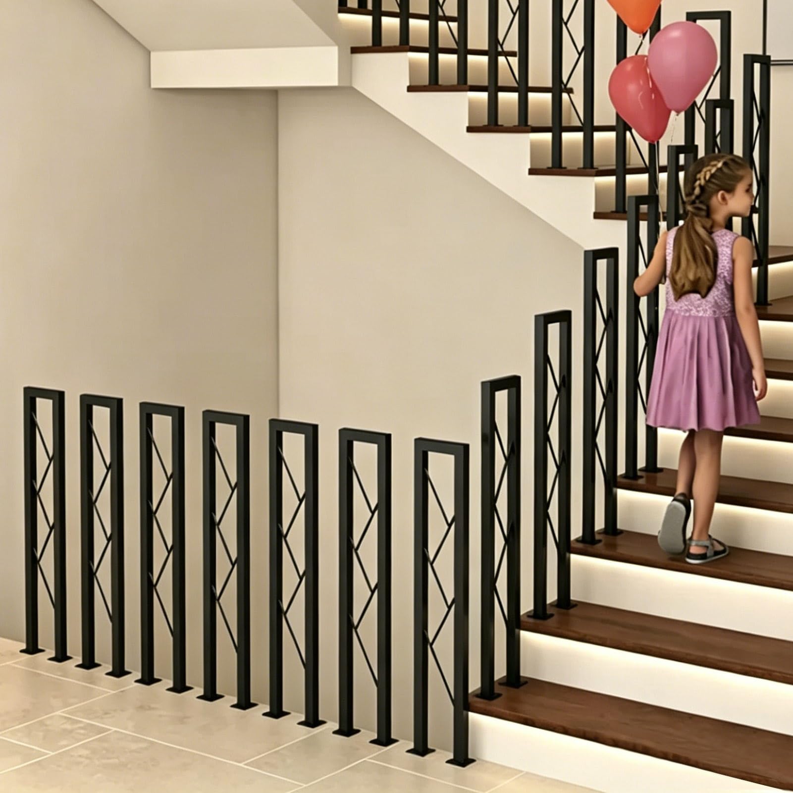 Room Devider Stair Railing for Outside Steps U-Shaped | Stairs Handrail Banister for Cement Concrete Steps Grab Rails | Porch Deck Handrail Fits 1 Steps(65cm/26in)