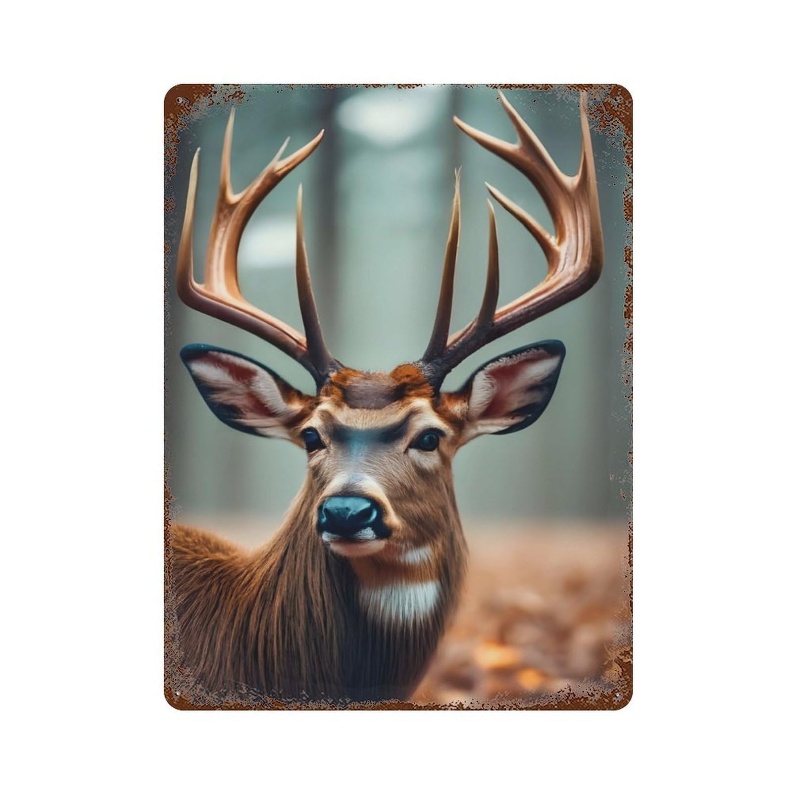Vintage Rust Metal Sign with Deer Face Design 15.7"x11.8", for Garage, Bar And Workshop Decor, Retro Wall Decor