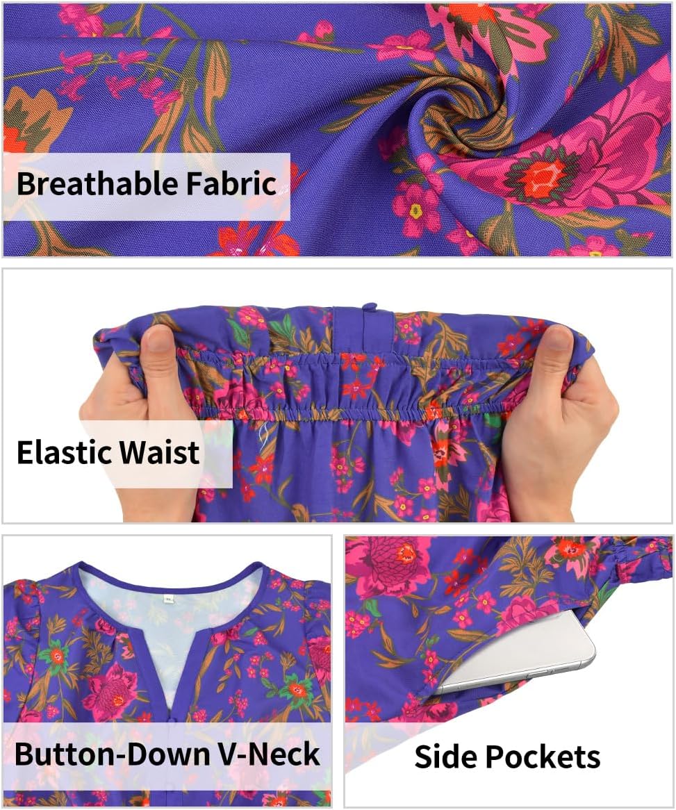 RITERA Plus Size Dresses for Curvy Women Vneck Short Sleeve Summer Floral Tiered Ruffle Maxi Dress with Pockets XL-5XL - Image 5