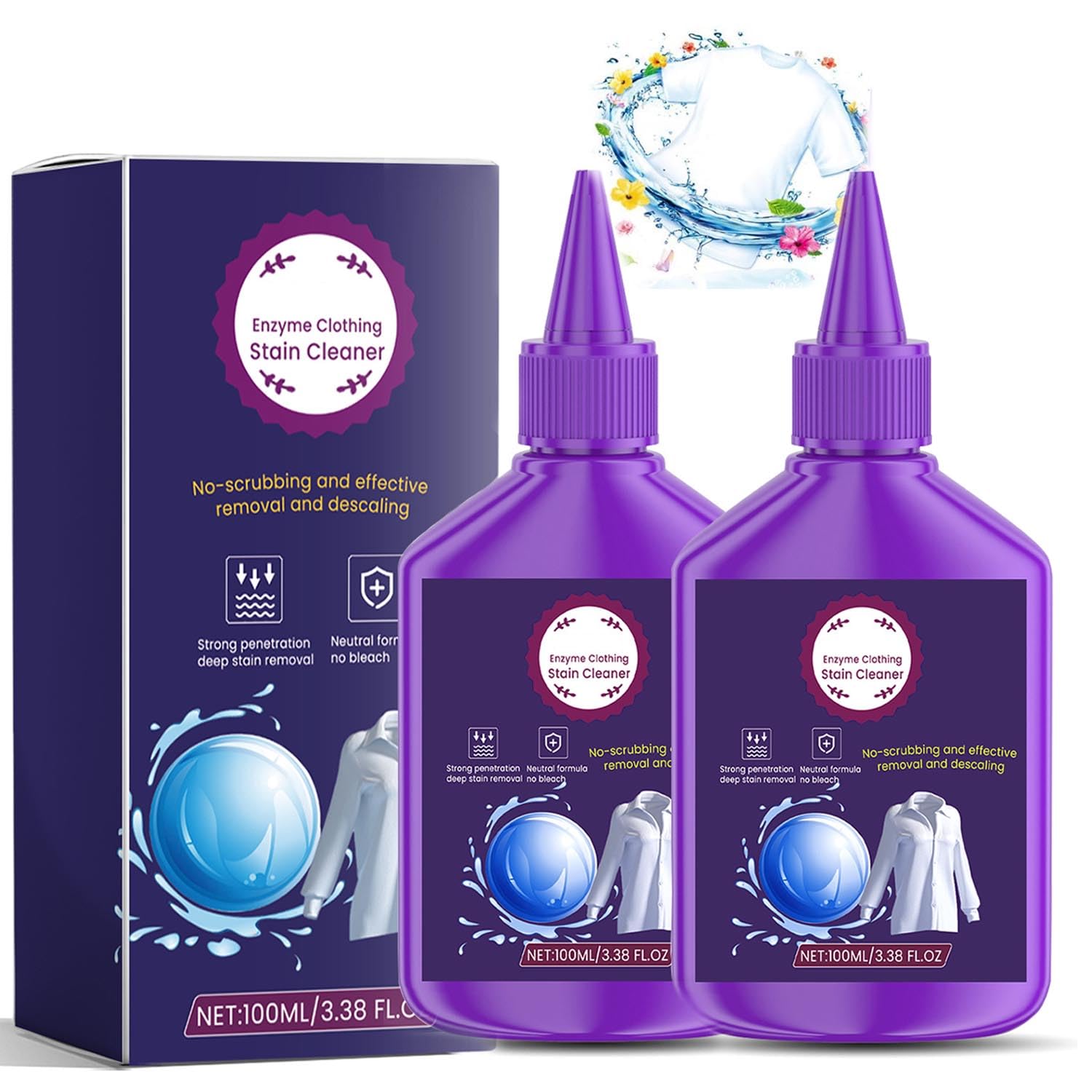 Active Enzyme Laundry Stain Remover,Clothes Oil Stain Remover,Active Enzyme Clothing Stain Remover,New White Shirt Guardian Garment Stubborn Stain Cleaner Oil Remover, Stubborn Stains Cleaner (2pcs)