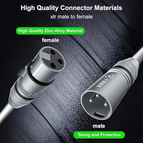 Miniatura 4 de FIBBR Paquete de 2 cables XLR de 16 pies, cable de micrófono trenzado XLR macho a hembra, cable de micrófono equilibrado resistente compatible con