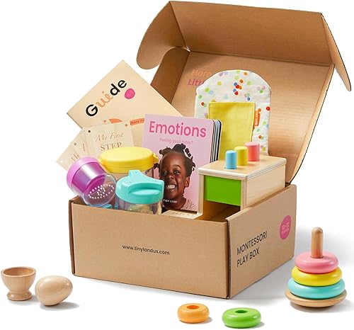 Tiny Land Set de Juguetes Montessori para Bebés de 1 Año Kit de Juego Pensador - Juguetes de Aprendizaje de Madera 5 en 1 con Caja de Clavijas,