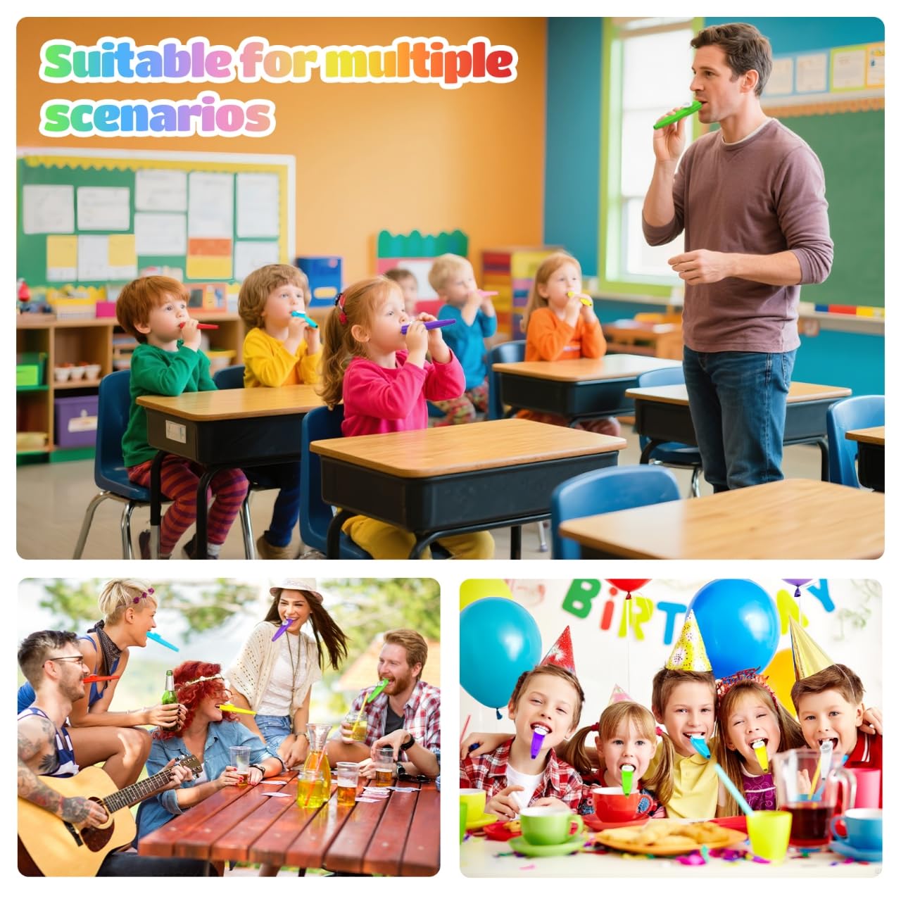 Kazoos Musikinstrumente aus Kunststoff für Kinder, 8 Farben, 100 Stück, ideal für lustige Zusammenkünfte und als Geschenk, Partyzubehör, Geschenktütenfüller