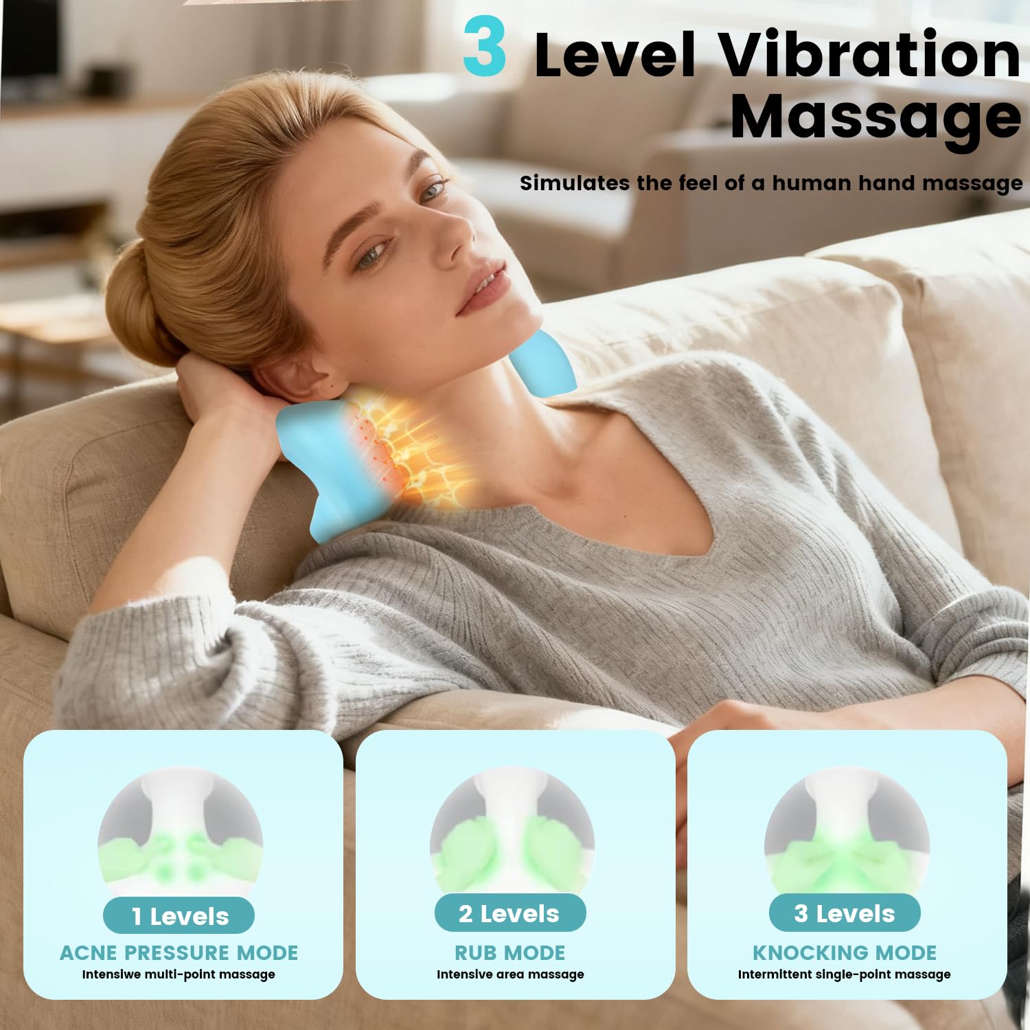 Masajeador Cervical Eléctrico con Calor, 2025 Nuevo Masajeador Inalámbrico, Masajeador de Cuello y Cervicales y Espalda con 3 Modos, 6 Frecuencias