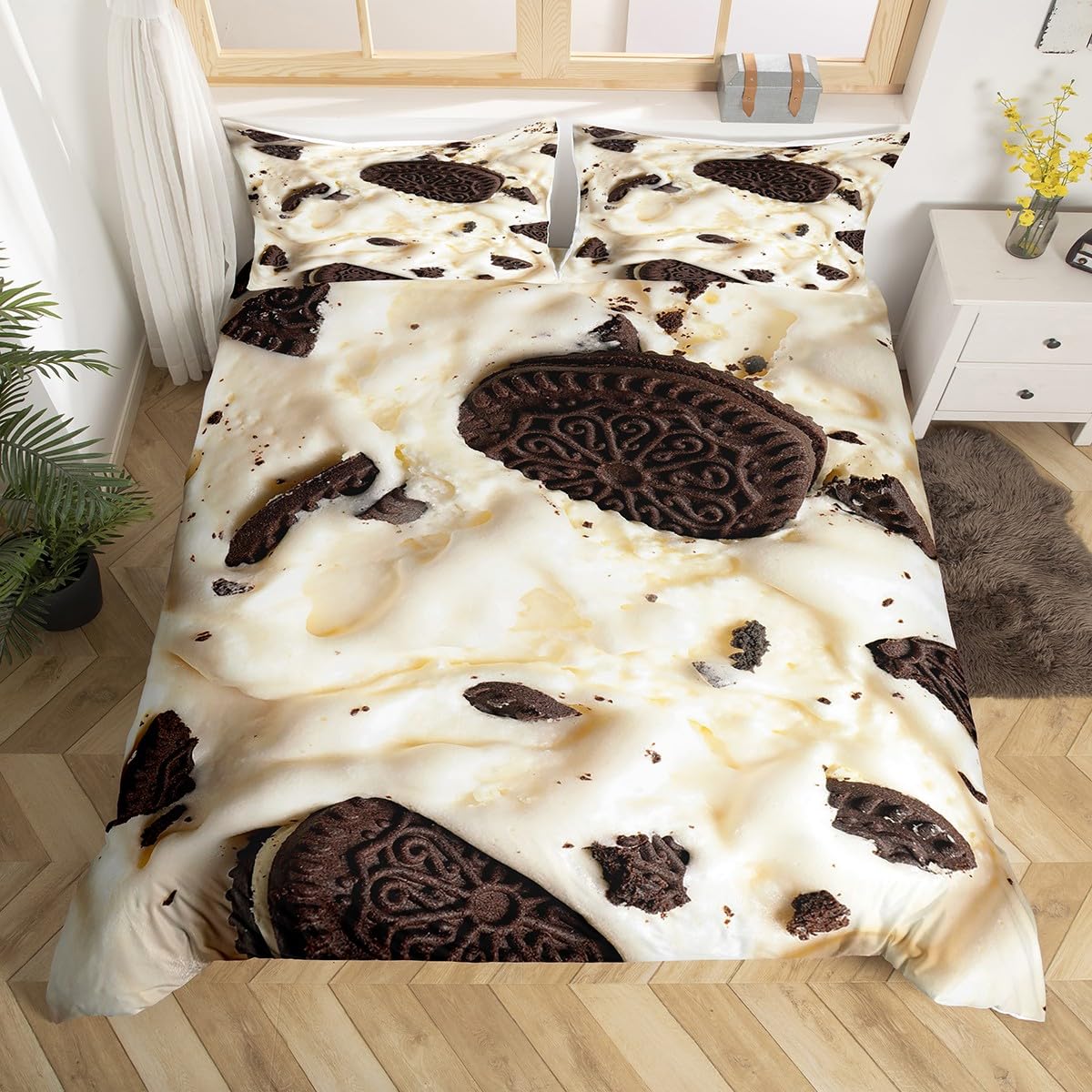 Homemissing Biscuits Bedding Set Biscuits Milk Duvet Cover Desert Comforter Cover Realistic Food Bedspread Cover Decor Quilt Cover Single