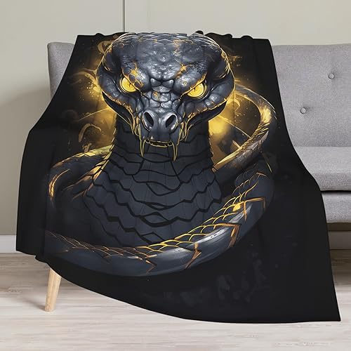 Miniatura 2 de Huke Manta de regalo de serpiente, manta de cobra negra y dorada, regalos de serpiente para hombres, mujeres, niños, niñas, amantes de la serpiente,