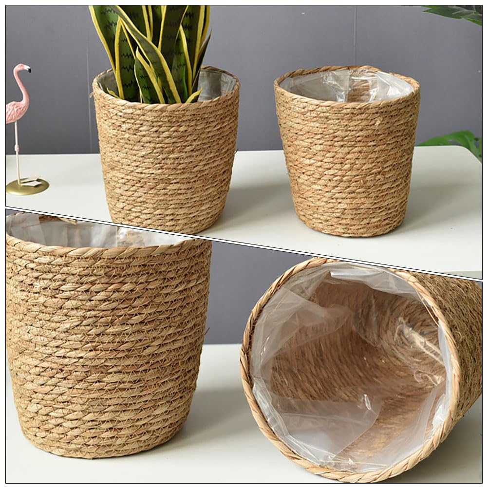 Panier Plante Osier SynthéTique Cache Pot Tissé Doublé Plastique pour IntéRieur ExtéRieur Balcon 8 7X5 9 Pouces Rangement Multifonction