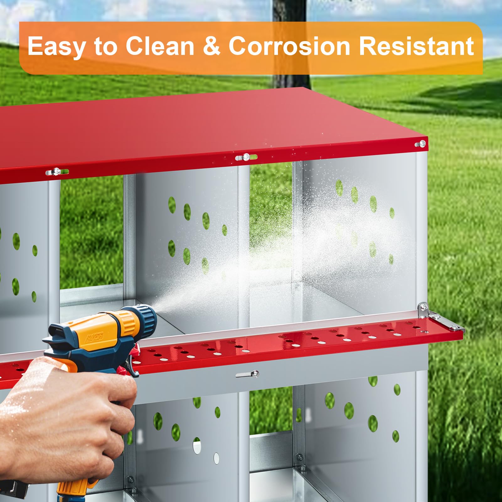 Gallinero De 6 Compartimentos, Acero Galvanizado Resistente e Inoxidable, con Orificios De Ventilación y Plataforma De Descanso, para Montaje En Pared o Suelo, Resistente a Picoteos y a La Corrosión