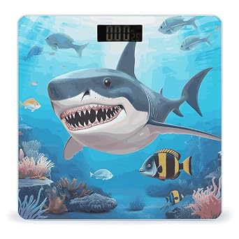 Shark Ocean Theme Weight Scale Digital Electronic Scales Bathroom Scale, Larg LCD Backlight Display, High Precision Measurements,Tempered Glass