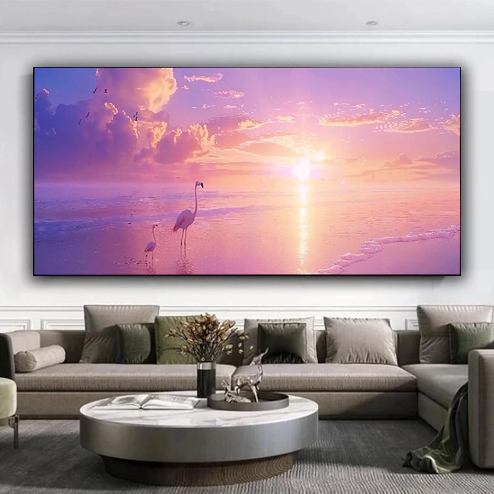 Flamingo Diamond Art Sunset Diamond Art Zestawy dla dorosłych, 5D duży obraz diamentowy 90 x 210 cm, pełne kwadratowe wiertło, malarstwo diamentowe, sztuka diamentowa dla dzieci, DIY, kryształowa