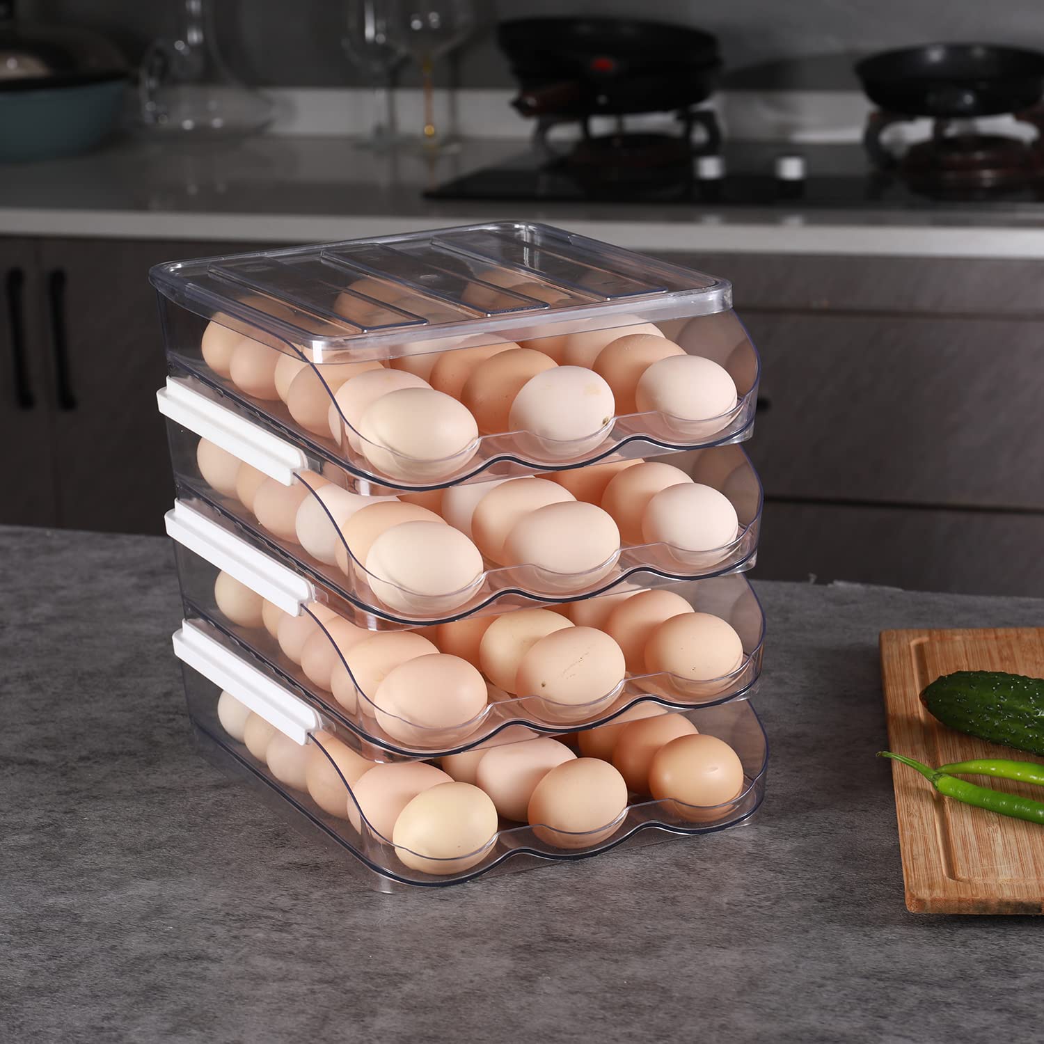 Sooyee Portauova di grande capacità per frigorifero, contenitore per uova fresche per frigorifero, contenitore per uova, contenitore portaoggetti in plastica trasparente (4 strati)