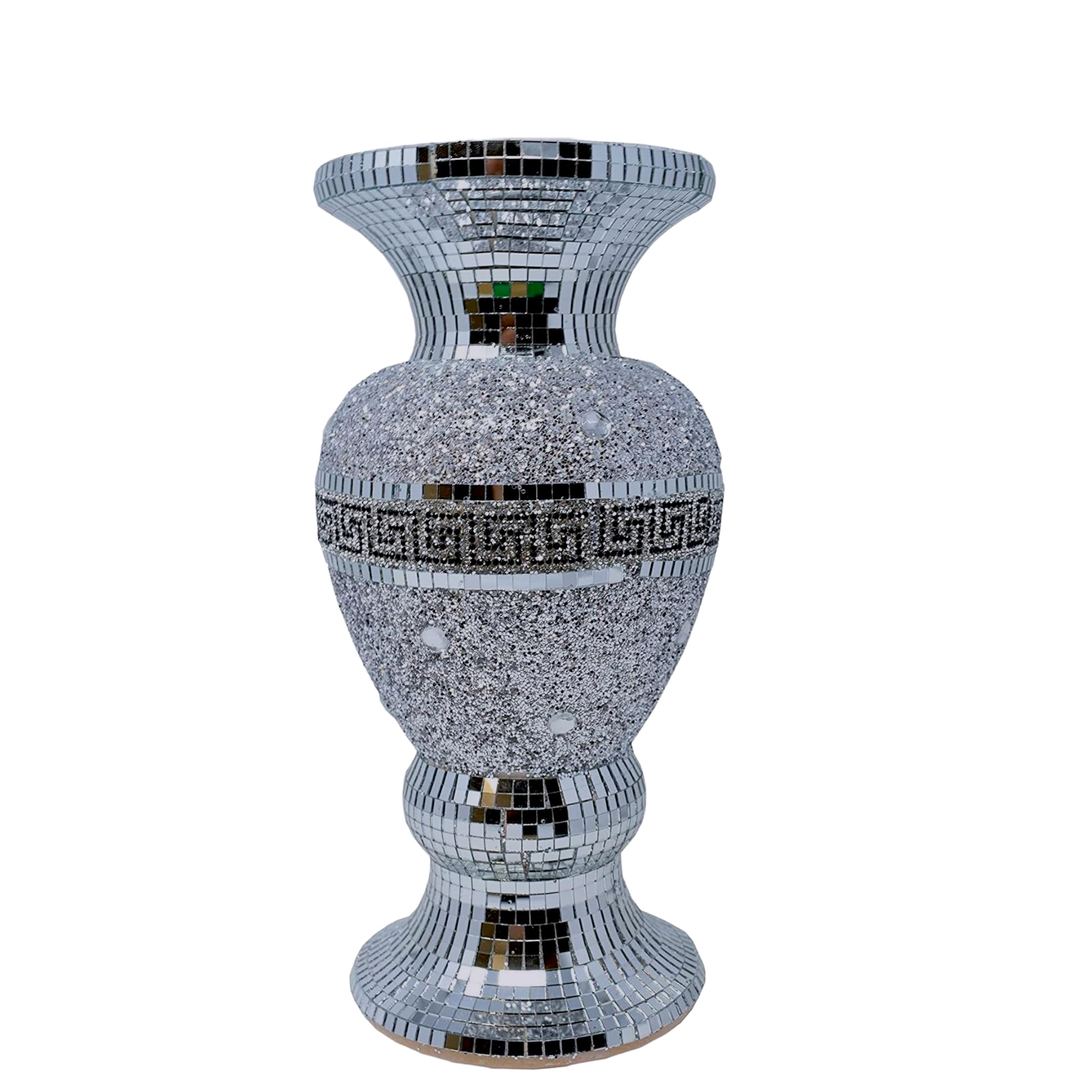 Crushed Diamond Ceramic Silver Vase, Diamante Bling Home Ornament, 30cm, Sparkly Mirrored Flower Vase