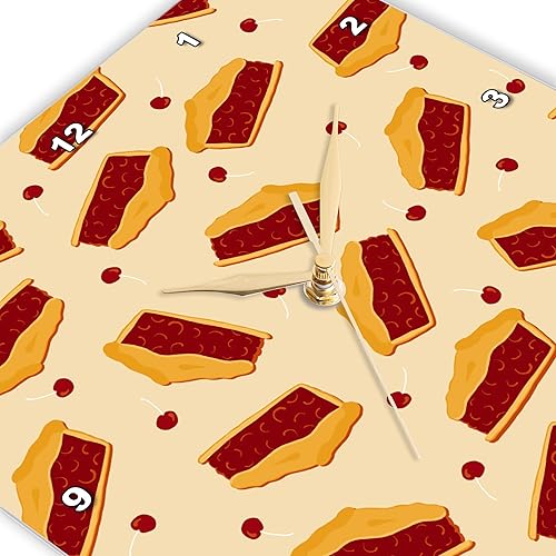 Miniatura 3 de 3dRose Wall Clock Silent - 15 inch - Retro Slice of Cherry Pie Pattern - Designs Food and Drink