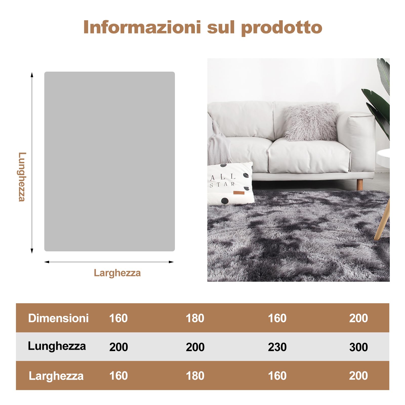 Ergocar Tappeto Pelo Soggiorno, Moderno Tappeto Camera da Letto Soggiorno, Tappeti Super Morbido e Antiscivolo, Shaggy Tappeti, Calda Decorazione del Pavimento in Casa