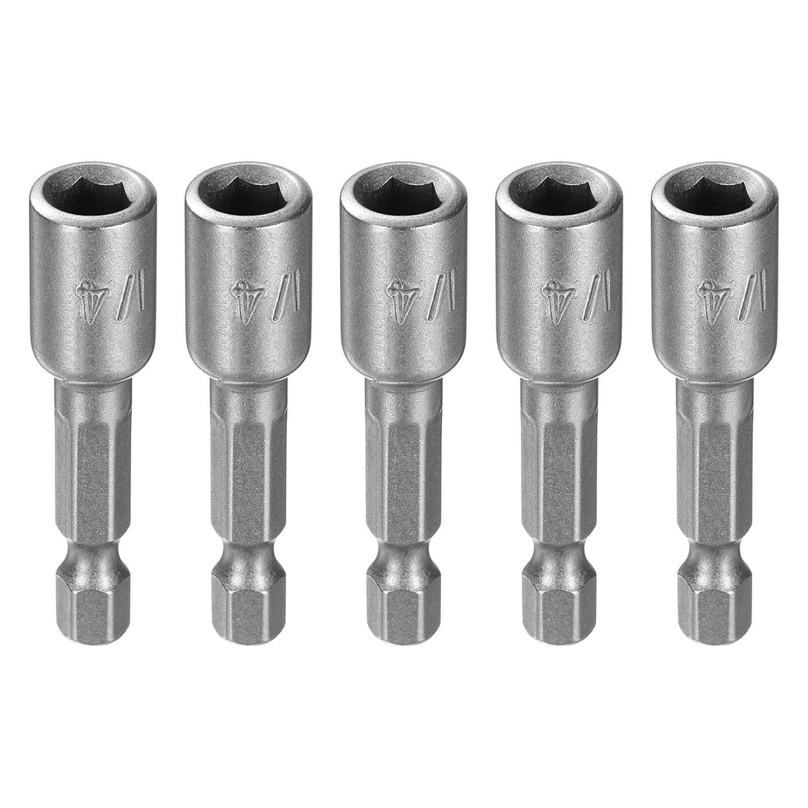 HARFINGTON 5pcs Hex Nut Driver Drill Bit 1/4" 6-Points Socket 1/4" Hex Shank 1.9" (48mm) Long Magnetic Nut Setter CR-V Steel Quick-Change Nut for