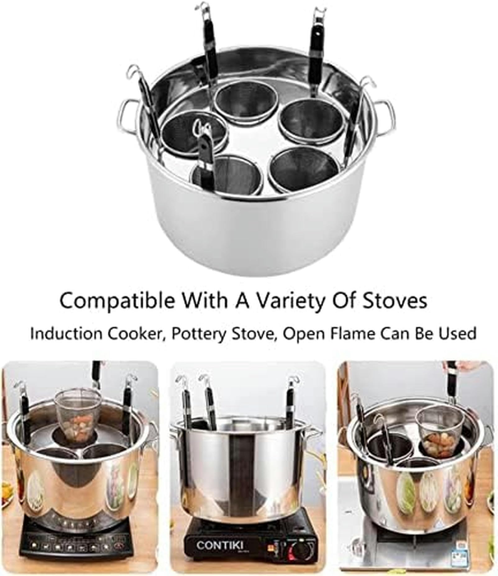 Olla de Acero Inoxidable con 4 Agujeros para Pasta y colador, Ideal para cocinar Pasta, Fideos, Verduras y Dumplings, Ideal para Cocina casera y Restaurante, 5 Agujeros (4 Agujeros)
