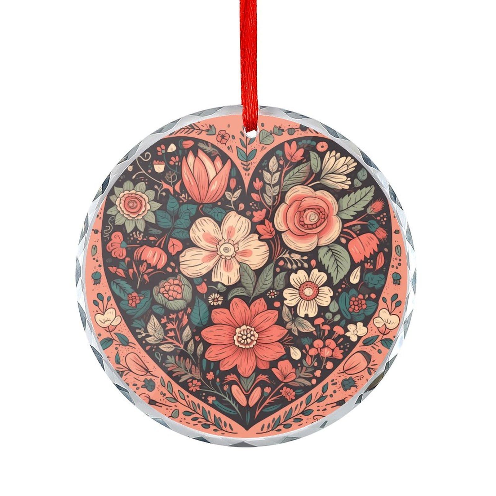 Btcowzrv Style Heart With Flowers Round Ornament Hanging Pendant Decor